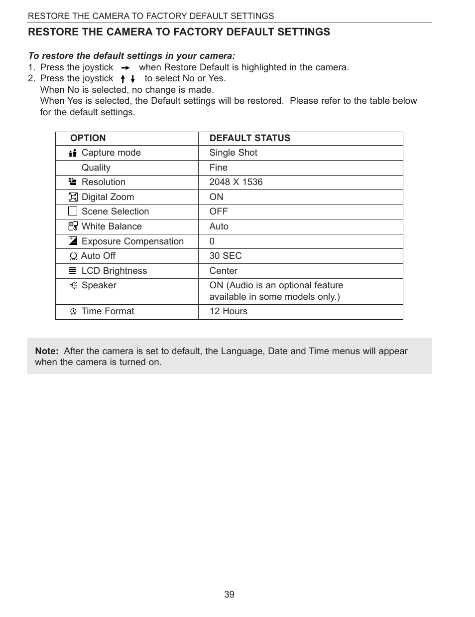 Restore the camera to factory default settings | Concord Camera Eye-Q 3340z User Manual | Page 40 / 66