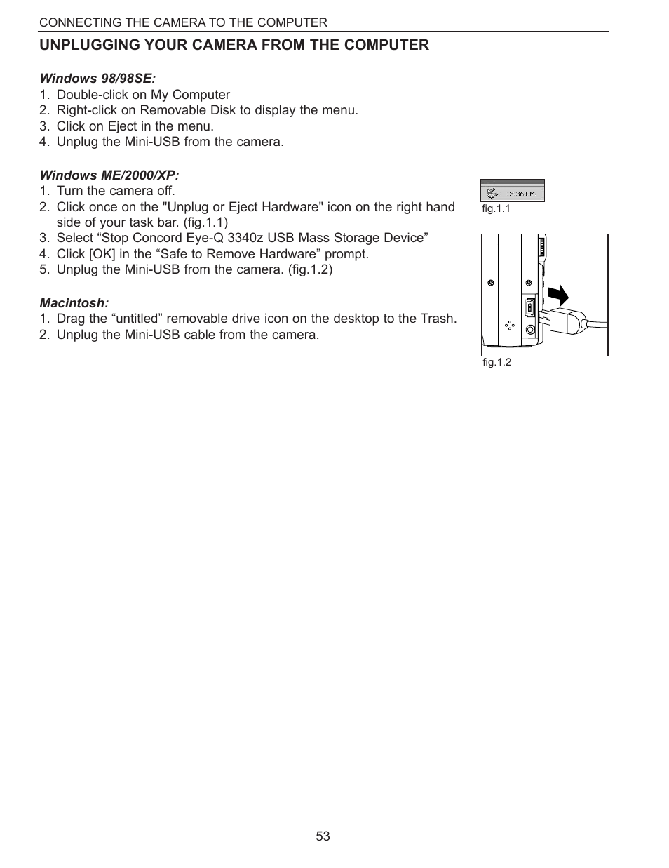 Unplugging your camera from the computer | Concord Camera Eye-Q 3340z User Manual | Page 54 / 66