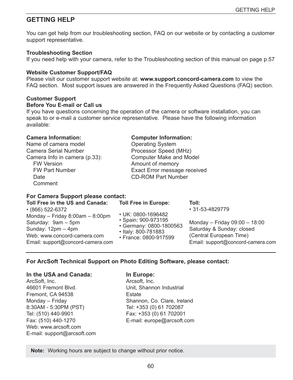 Getting help | Concord Camera Eye-Q 3340z User Manual | Page 61 / 66