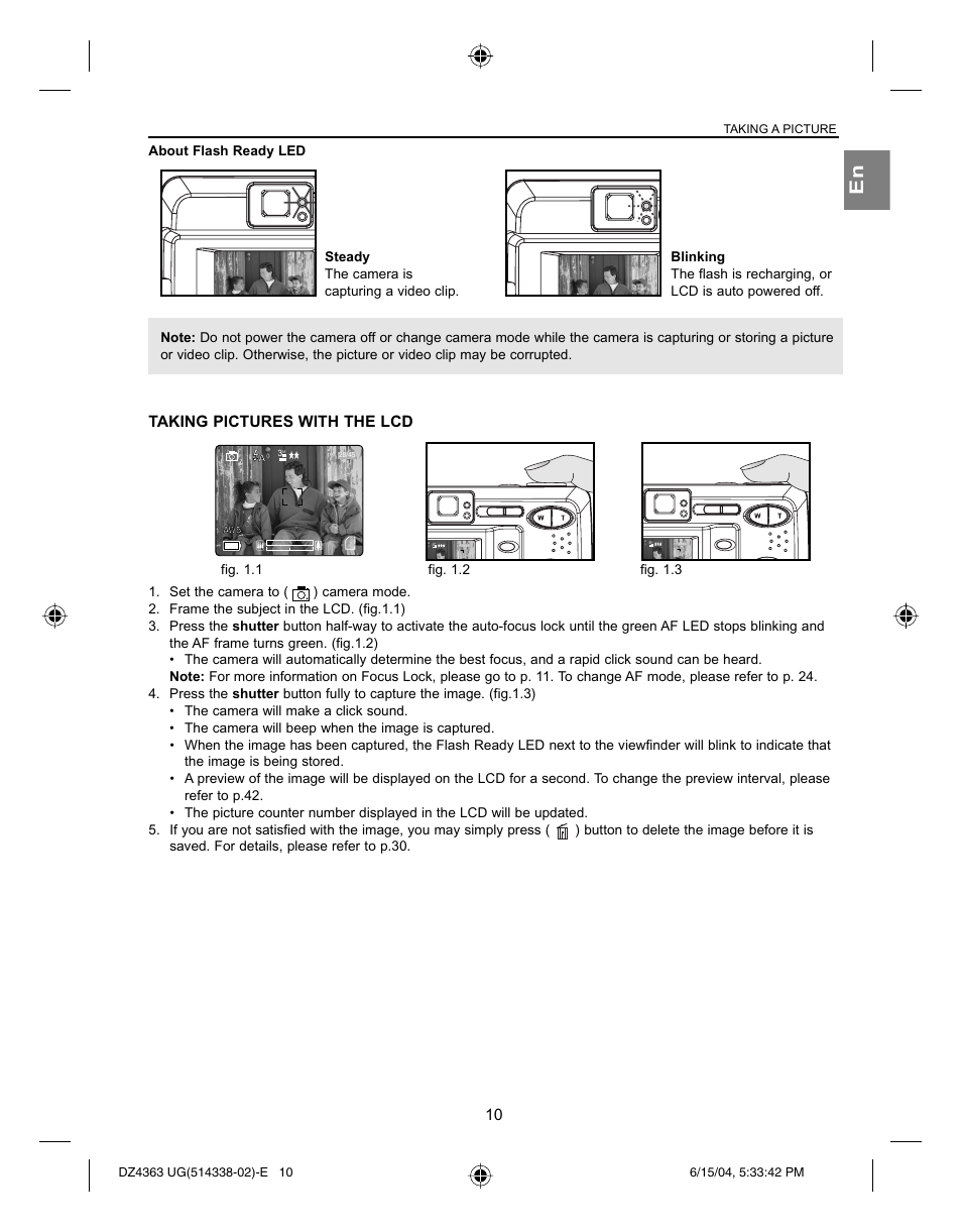 Taking pictures with the lcd, Taking a picture | Concord Camera Concord Eye-Q 4363z User Manual | Page 12 / 74