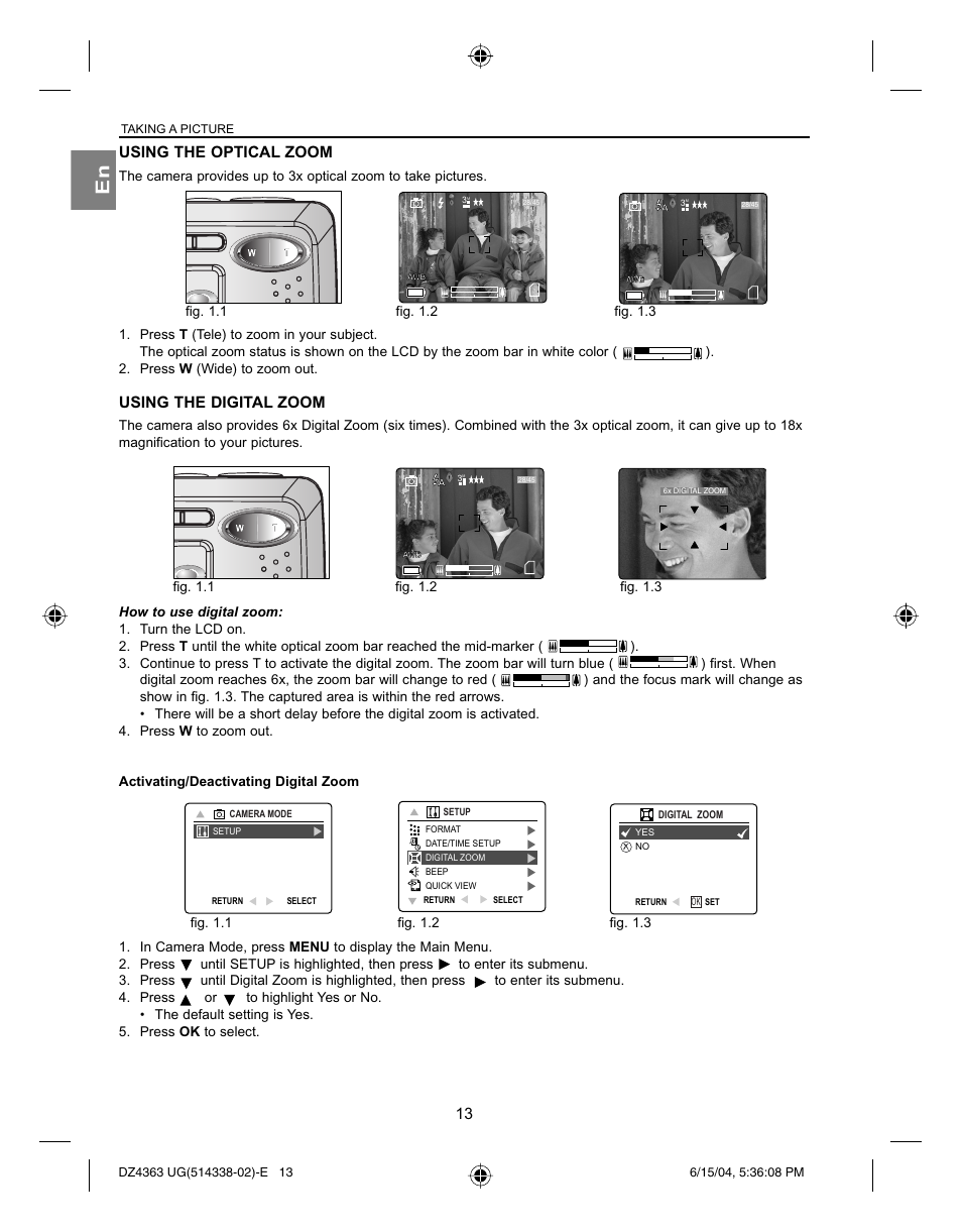 Using the optical zoom, Using the digital zoom, Fig. 1.1 | Fig. 1.2 fig. 1.3 | Concord Camera Concord Eye-Q 4363z User Manual | Page 15 / 74