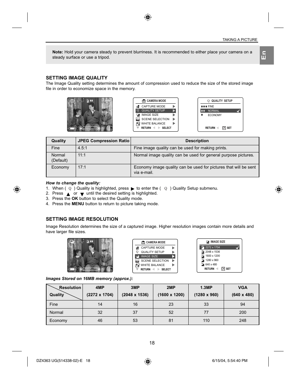 Setting image quality, Setting image resolution | Concord Camera Concord Eye-Q 4363z User Manual | Page 20 / 74
