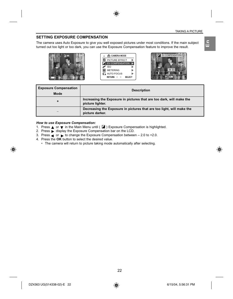 Setting exposure compensation | Concord Camera Concord Eye-Q 4363z User Manual | Page 24 / 74
