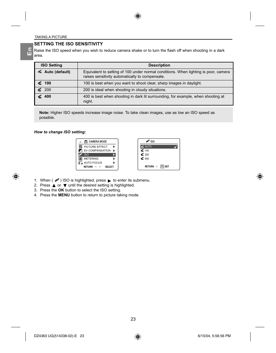 Setting the iso sensitivity | Concord Camera Concord Eye-Q 4363z User Manual | Page 25 / 74