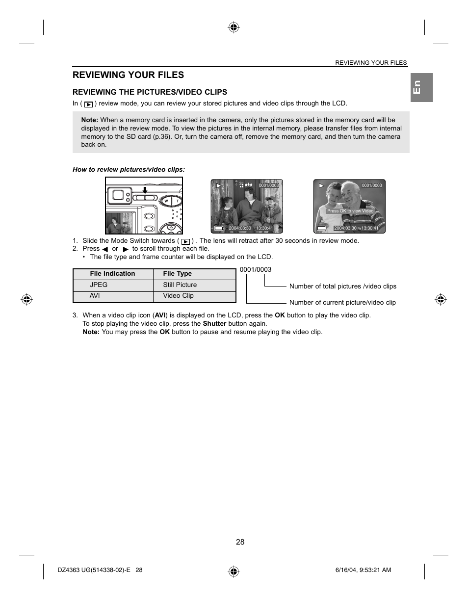 En reviewing your files, Reviewing the pictures/video clips | Concord Camera Concord Eye-Q 4363z User Manual | Page 30 / 74