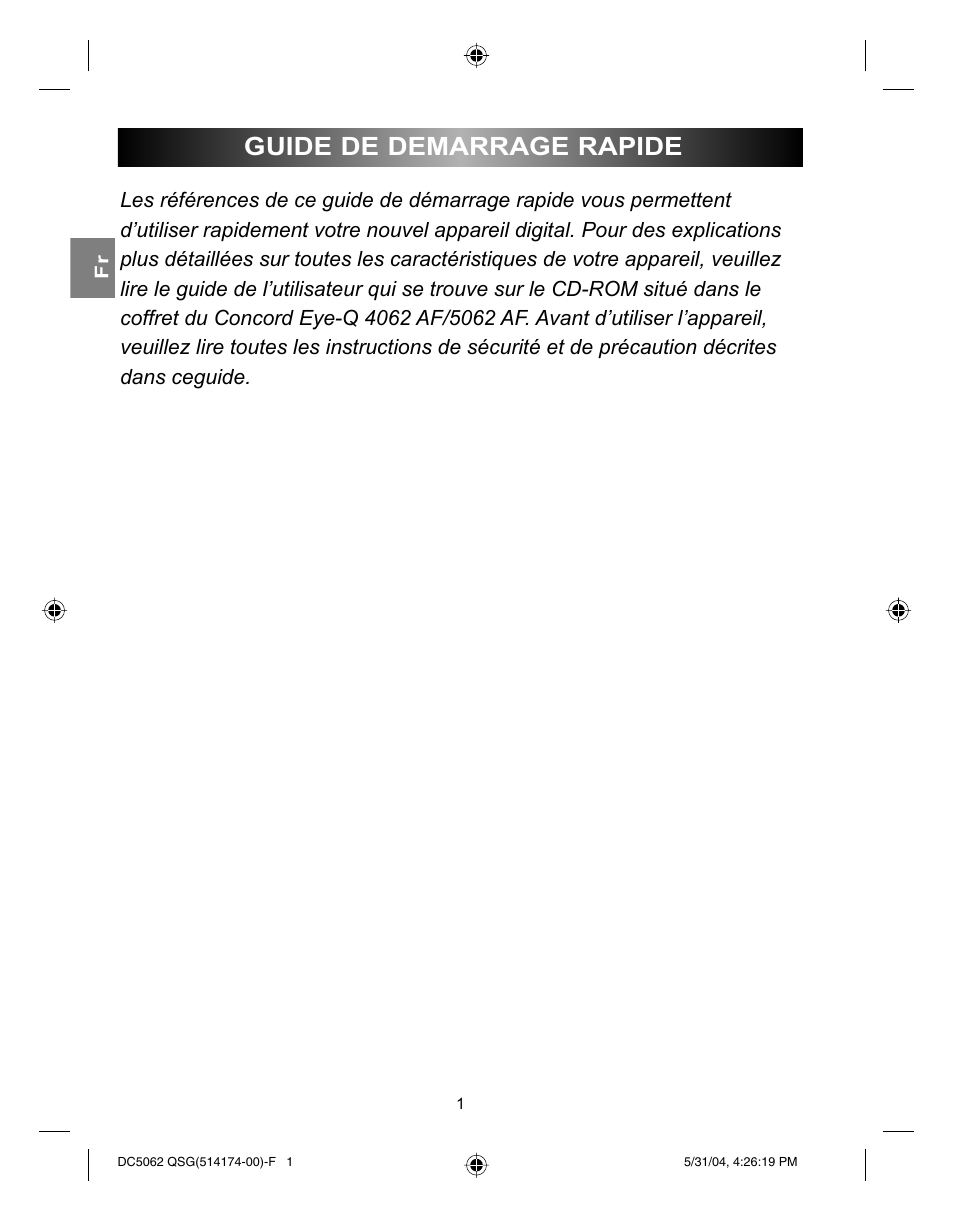 Guide de demarrage rapide | Concord Camera Eye-Q 5062AF User Manual | Page 11 / 51