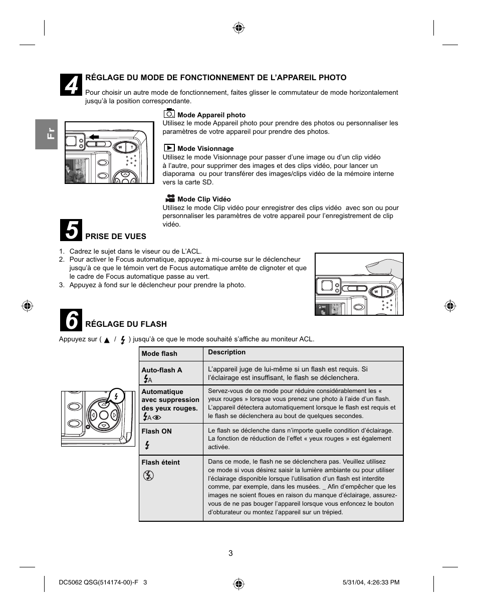 Prise de vues, Réglage du flash | Concord Camera Eye-Q 5062AF User Manual | Page 13 / 51