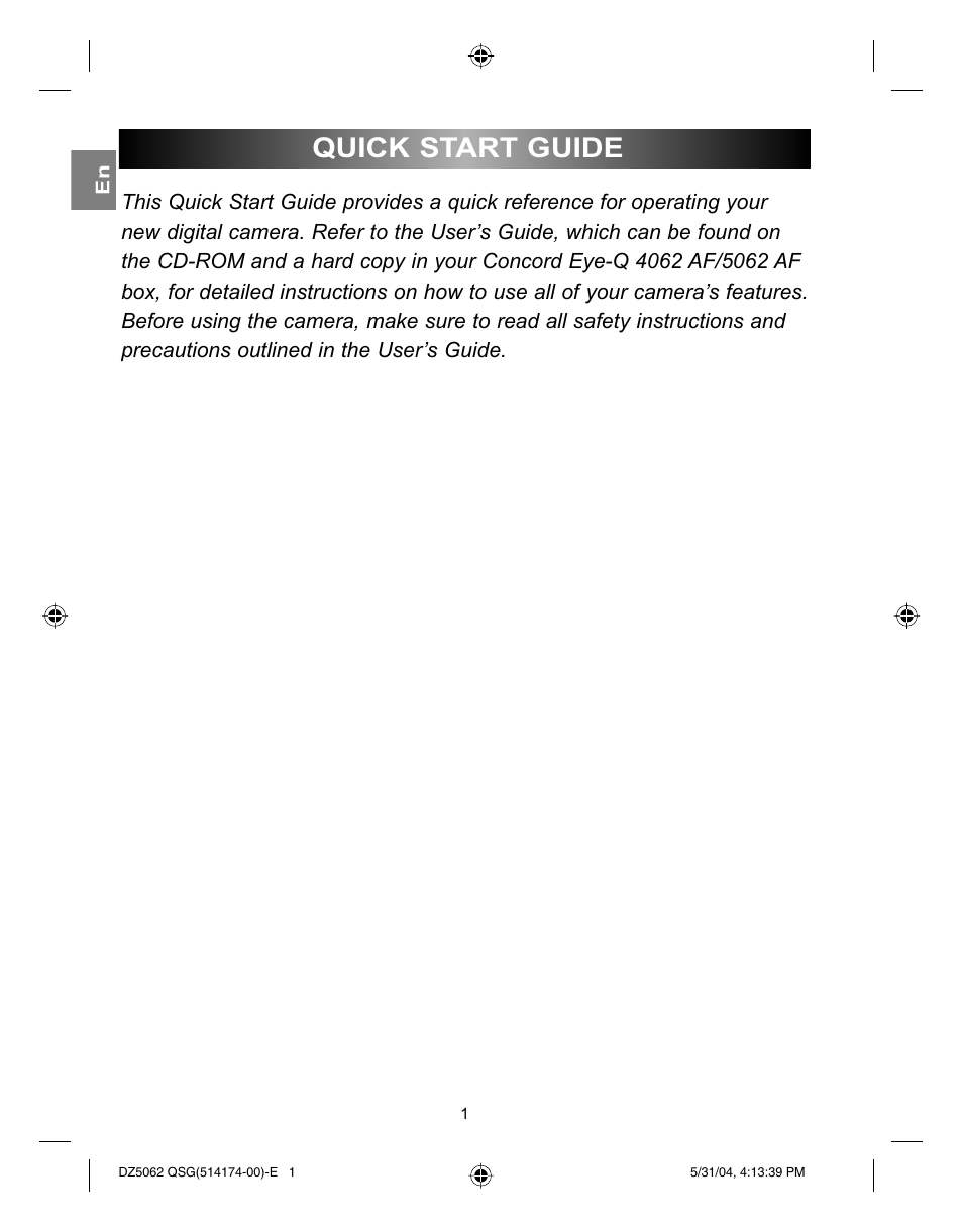 Quick start guide | Concord Camera Eye-Q 5062AF User Manual | Page 3 / 51