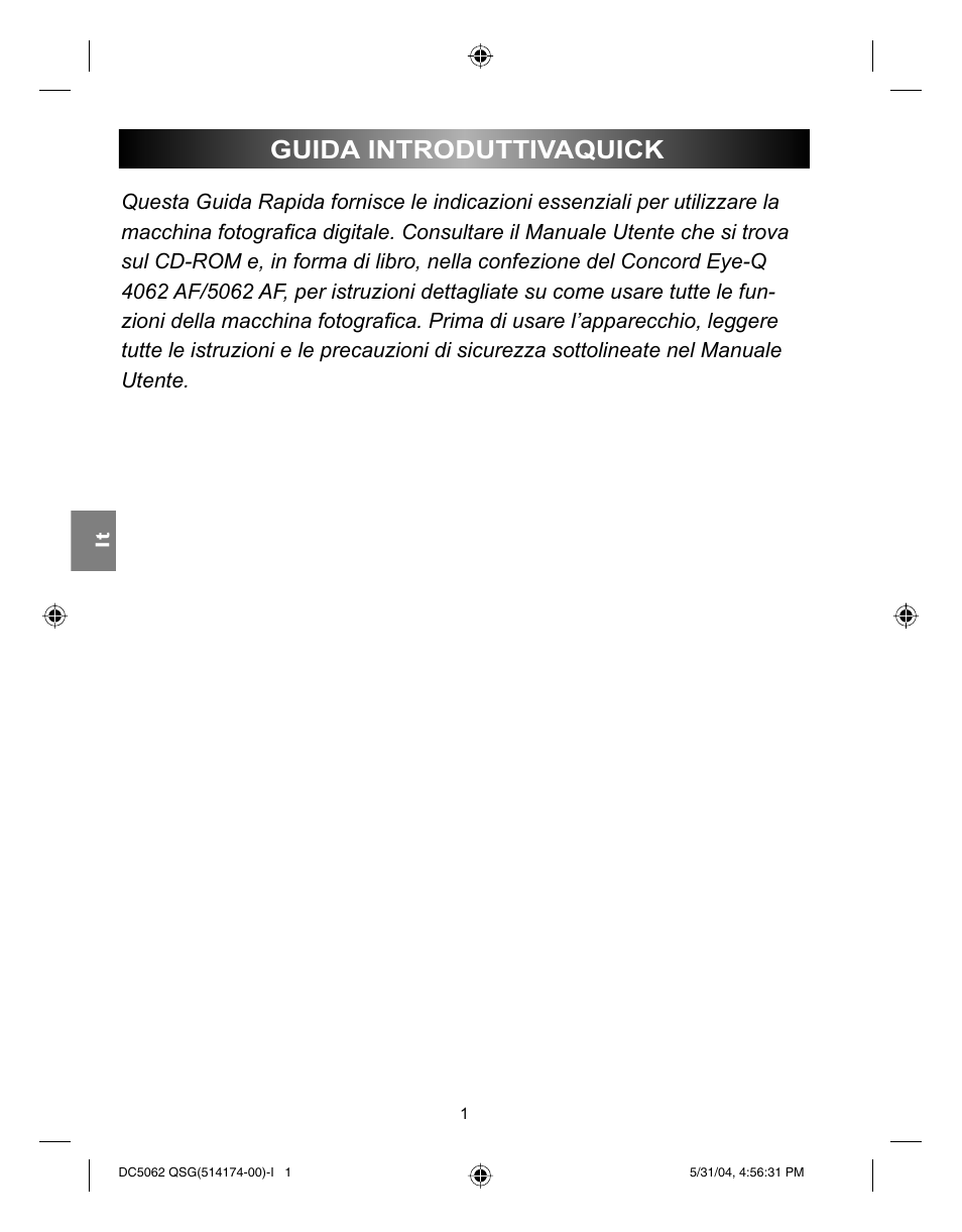 Guida introduttivaquick | Concord Camera Eye-Q 5062AF User Manual | Page 35 / 51