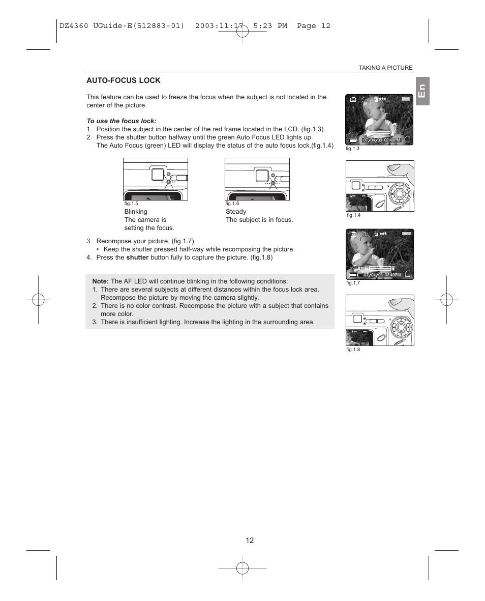 Auto-focus lock, Taking a picture | Concord Camera 4360Z User Manual | Page 13 / 61