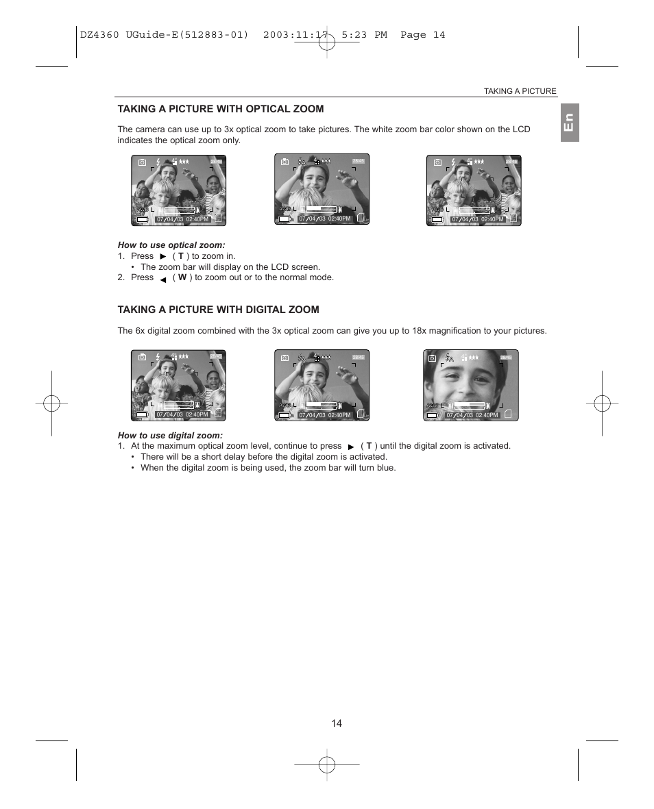 Taking a picture with optical zoom, Taking a picture with digital zoom | Concord Camera 4360Z User Manual | Page 15 / 61