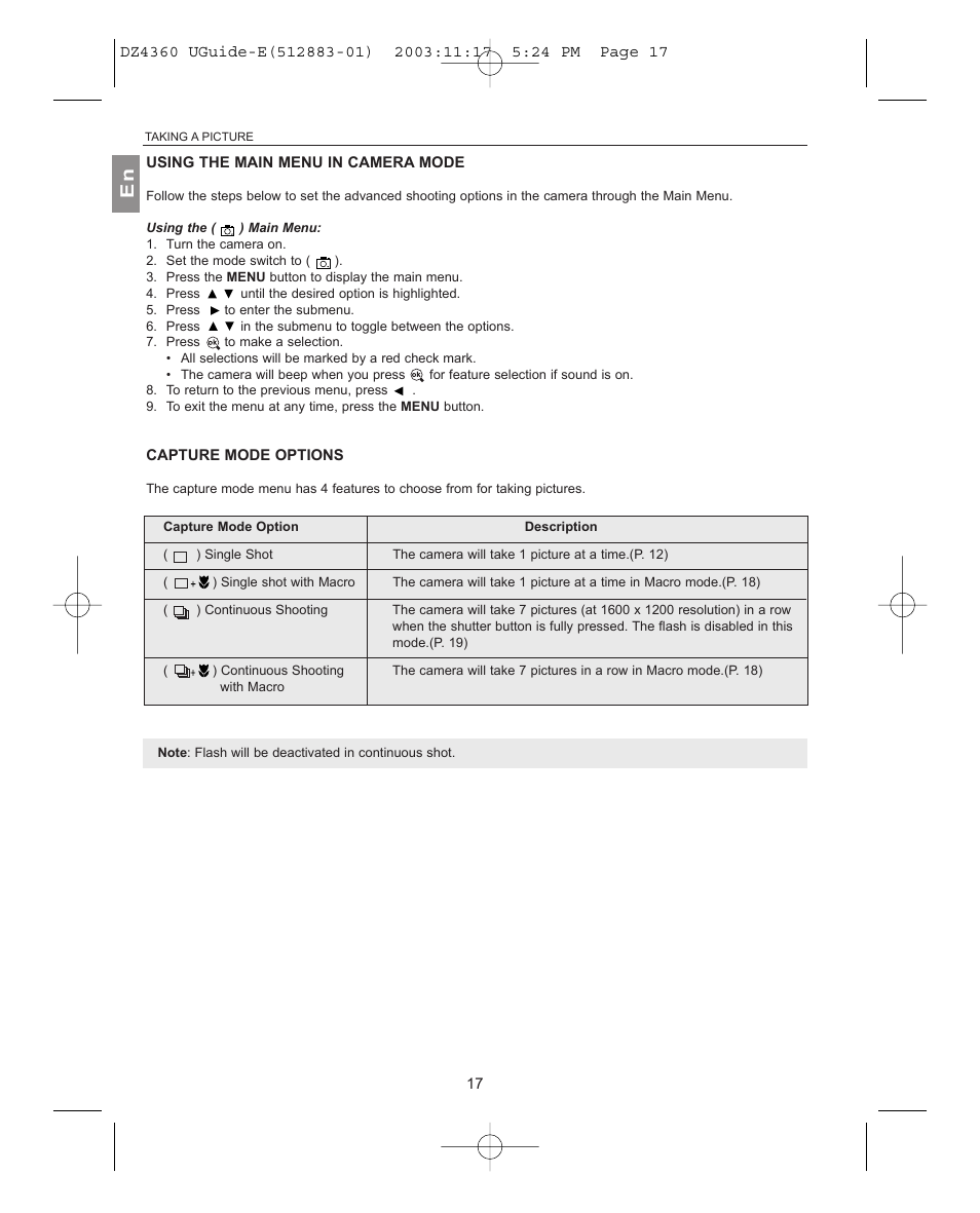 Capture mode options | Concord Camera 4360Z User Manual | Page 18 / 61