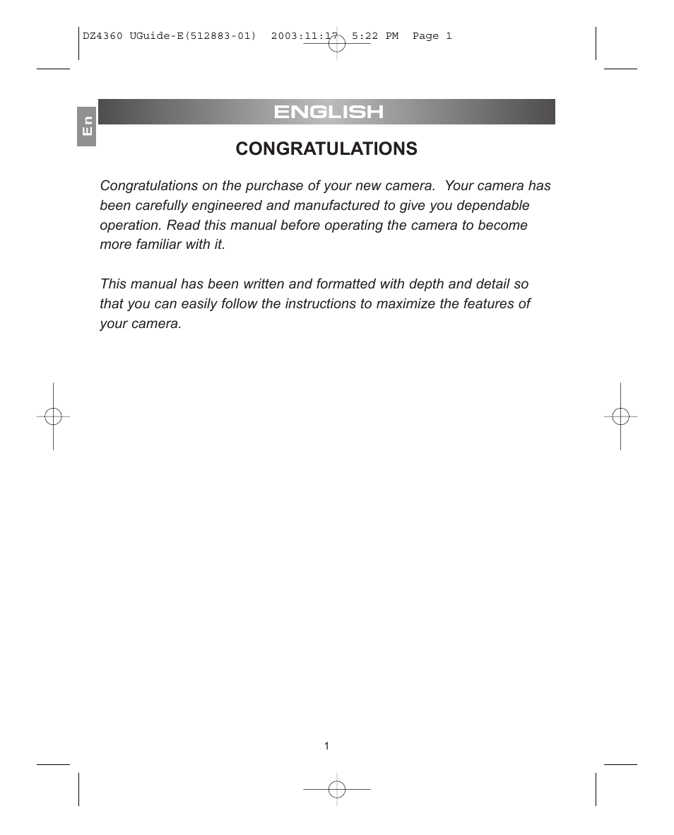 Congratulations, English | Concord Camera 4360Z User Manual | Page 2 / 61