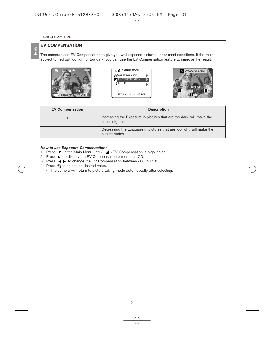 Ev compensation | Concord Camera 4360Z User Manual | Page 22 / 61