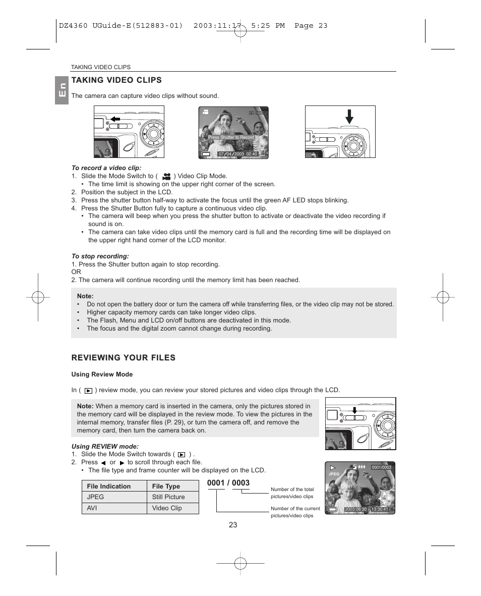 Taking video aking video clips, Reviewing reviewing your your files, Taking video clips aking video clips | Reviewing, Reviewing your files your files, Taking video clips | Concord Camera 4360Z User Manual | Page 24 / 61