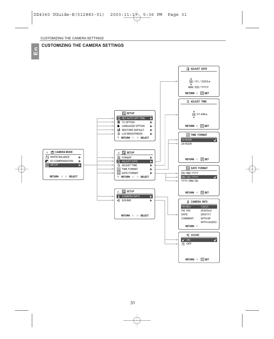 Customizing the camera settings | Concord Camera 4360Z User Manual | Page 32 / 61