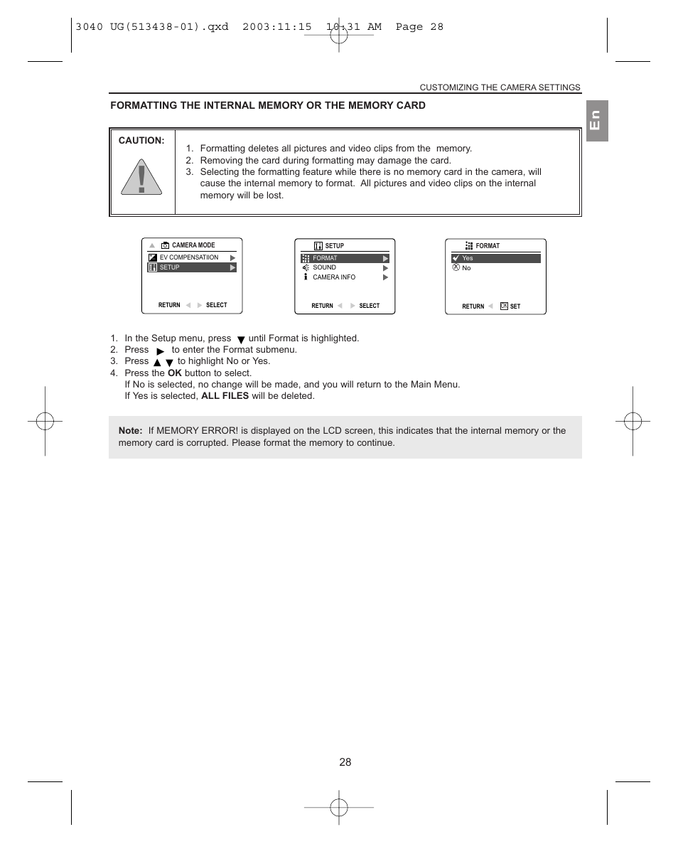 Formatting the internal memory or the memory card | Concord Camera 3040AF User Manual | Page 29 / 54