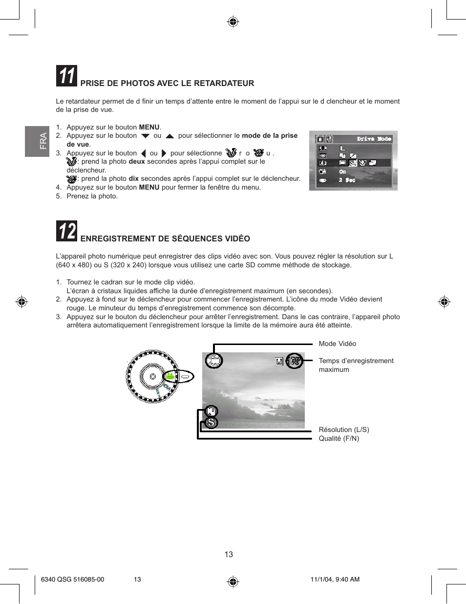Prise de photos avec le retardateur, Enregistrement de séquences vidéo | Concord Camera 6340z User Manual | Page 15 / 59
