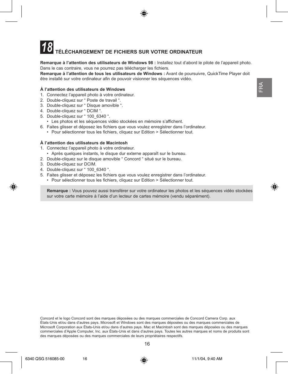 Téléchargement de fichiers sur votre ordinateur | Concord Camera 6340z User Manual | Page 18 / 59