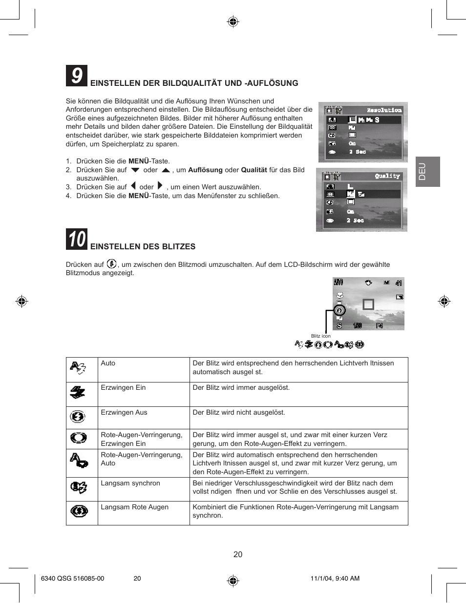 Einstellen der bildqualität und -auflösung, Einstellen des blitzes | Concord Camera 6340z User Manual | Page 22 / 59