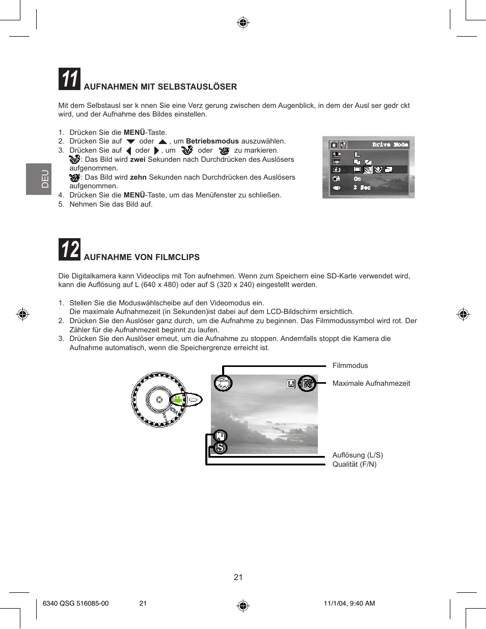 Aufnahmen mit selbstauslöser, Aufnahme von filmclips | Concord Camera 6340z User Manual | Page 23 / 59