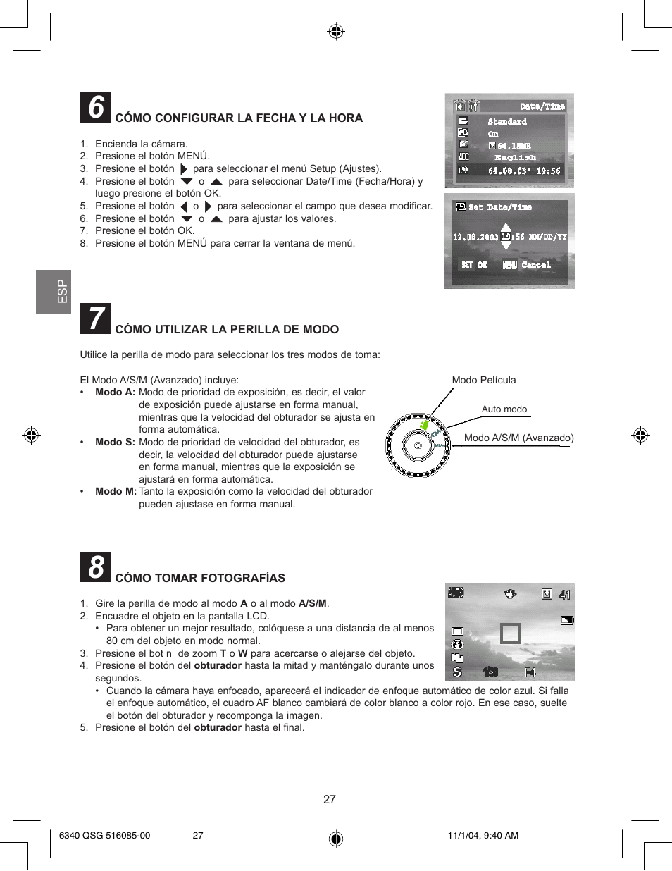 Cómo configurar la fecha y la hora, Cómo utilizar la perilla de modo, Cómo tomar fotografías | Concord Camera 6340z User Manual | Page 29 / 59