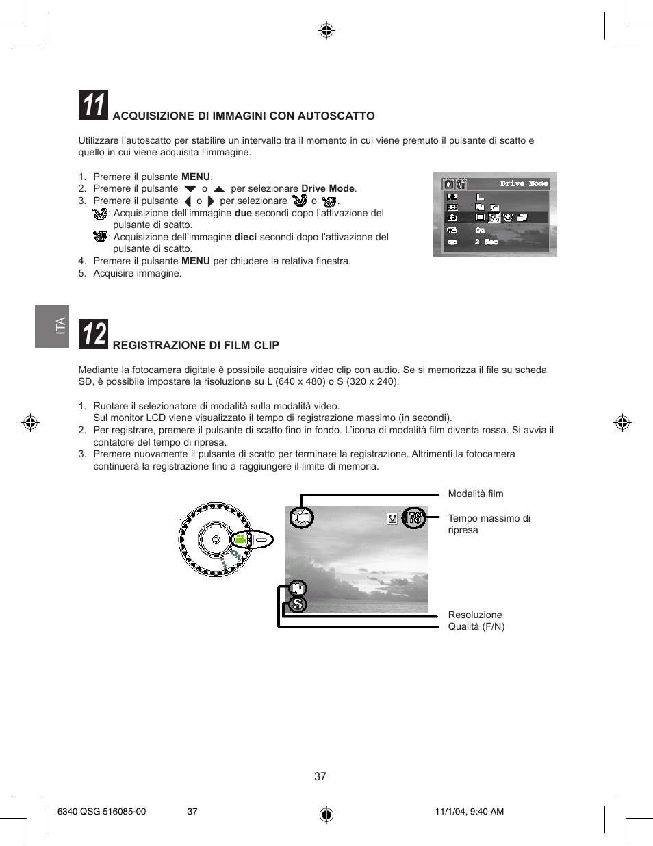 Acquisizione di immagini con autoscatto, Registrazione di film clip | Concord Camera 6340z User Manual | Page 39 / 59