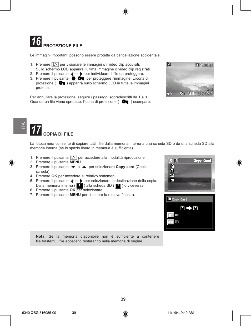 Cancellazione di tutti i file, Protezione file, Copia di file | Concord Camera 6340z User Manual | Page 41 / 59