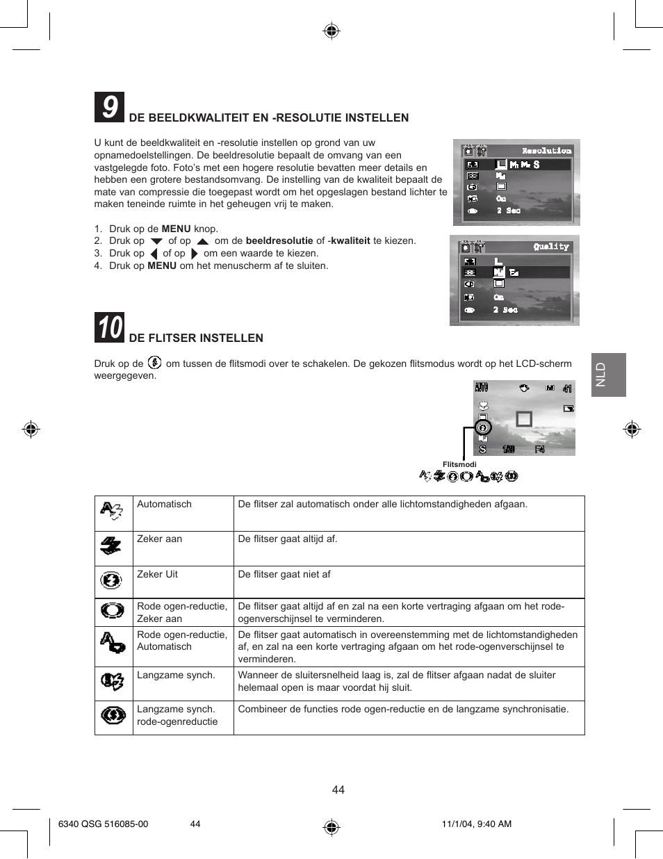 De beeldkwaliteit en -resolutie instellen, De flitser instellen | Concord Camera 6340z User Manual | Page 46 / 59