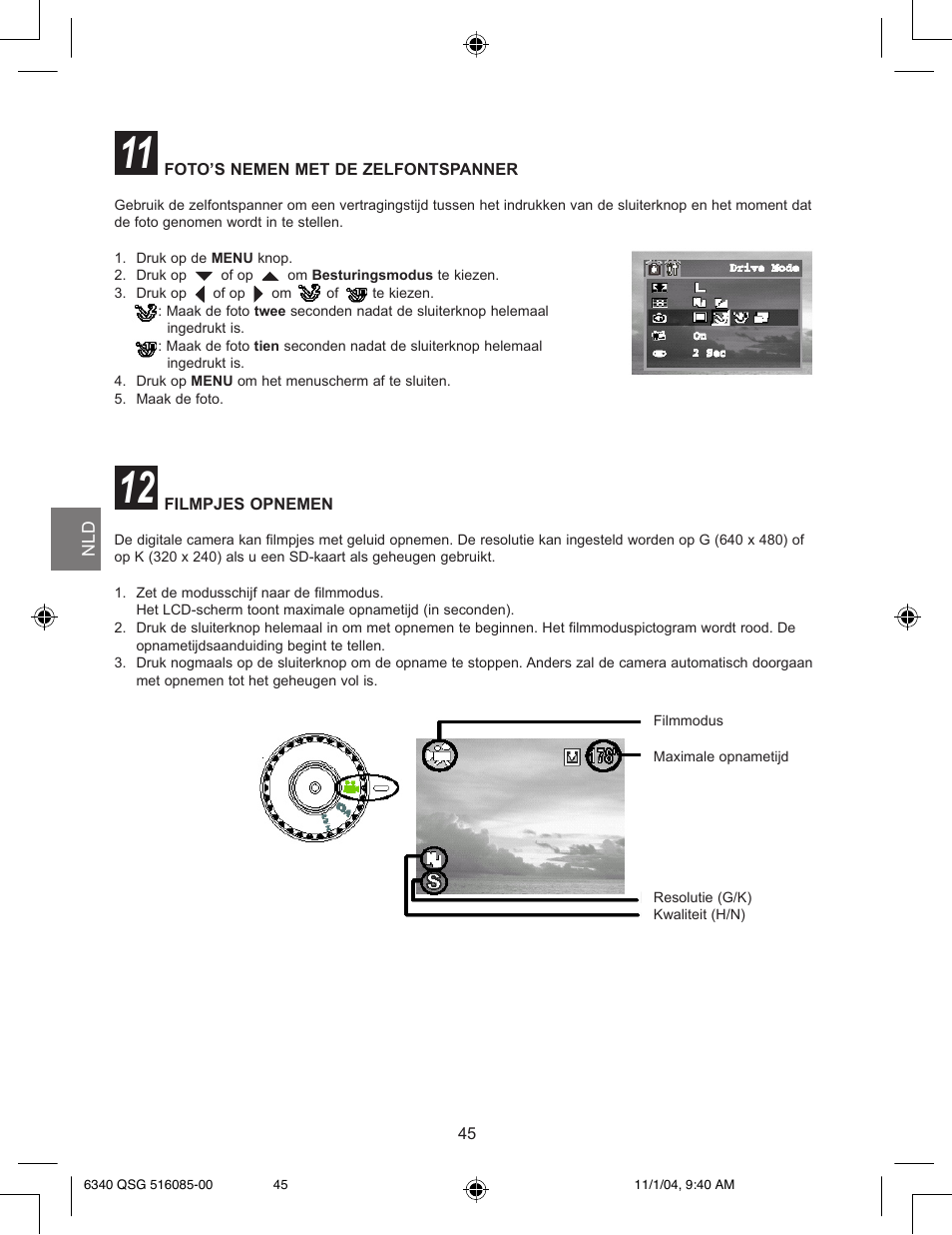 Foto’s nemen met de zelfontspanner, Filmpjes opnemen | Concord Camera 6340z User Manual | Page 47 / 59