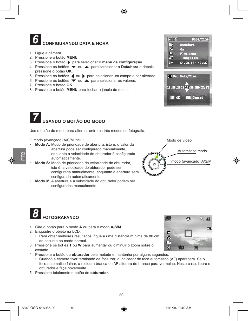 Configurando data e hora, Usando o botão do modo, Fotografando | Concord Camera 6340z User Manual | Page 53 / 59