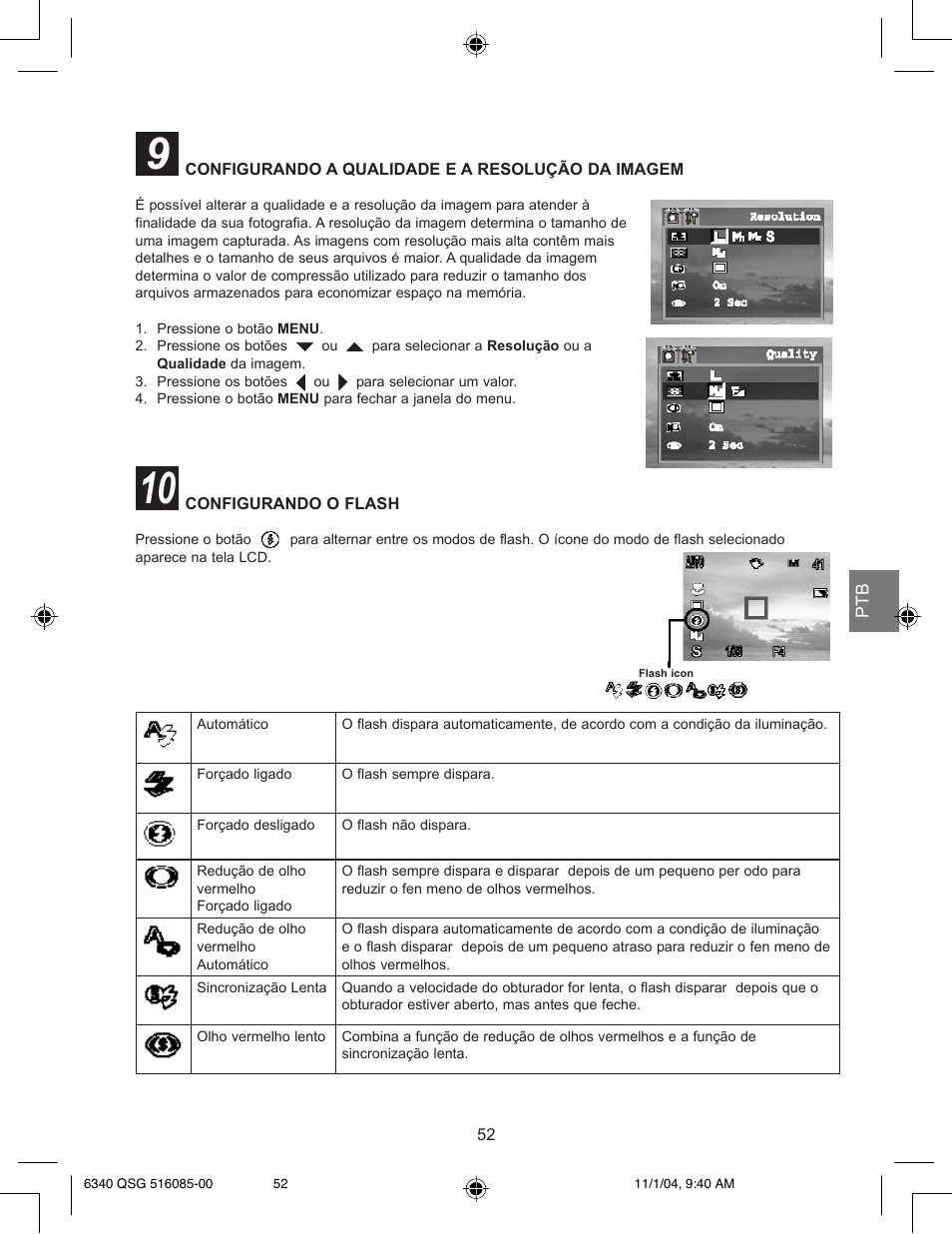 Configurando a qualidade e a resolução da imagem, Configurando o flash | Concord Camera 6340z User Manual | Page 54 / 59