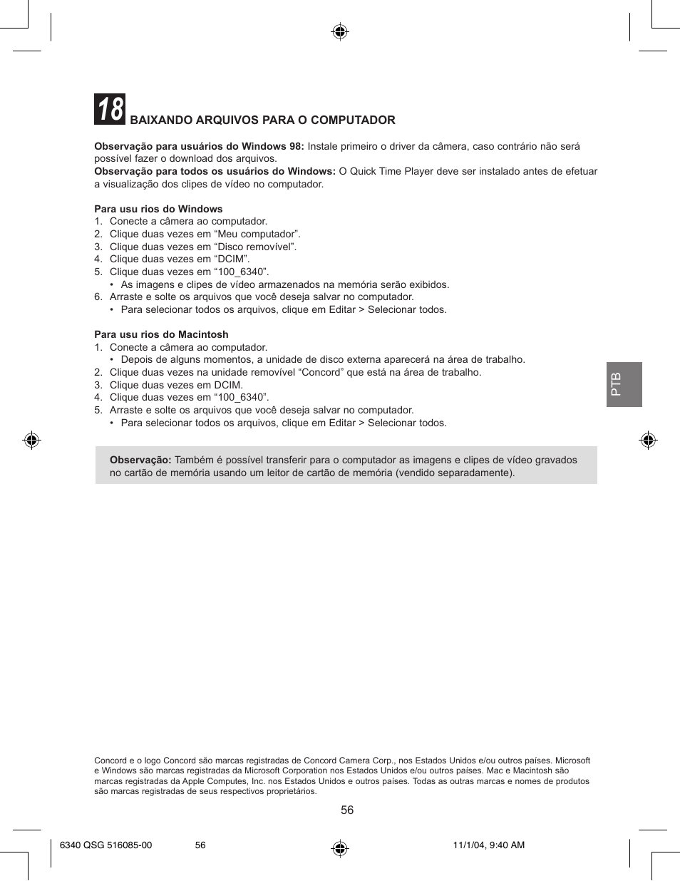 Baixando arquivos para o computador | Concord Camera 6340z User Manual | Page 58 / 59