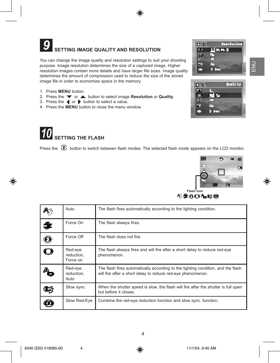 Setting image quality and resolution, Setting the flash | Concord Camera 6340z User Manual | Page 6 / 59
