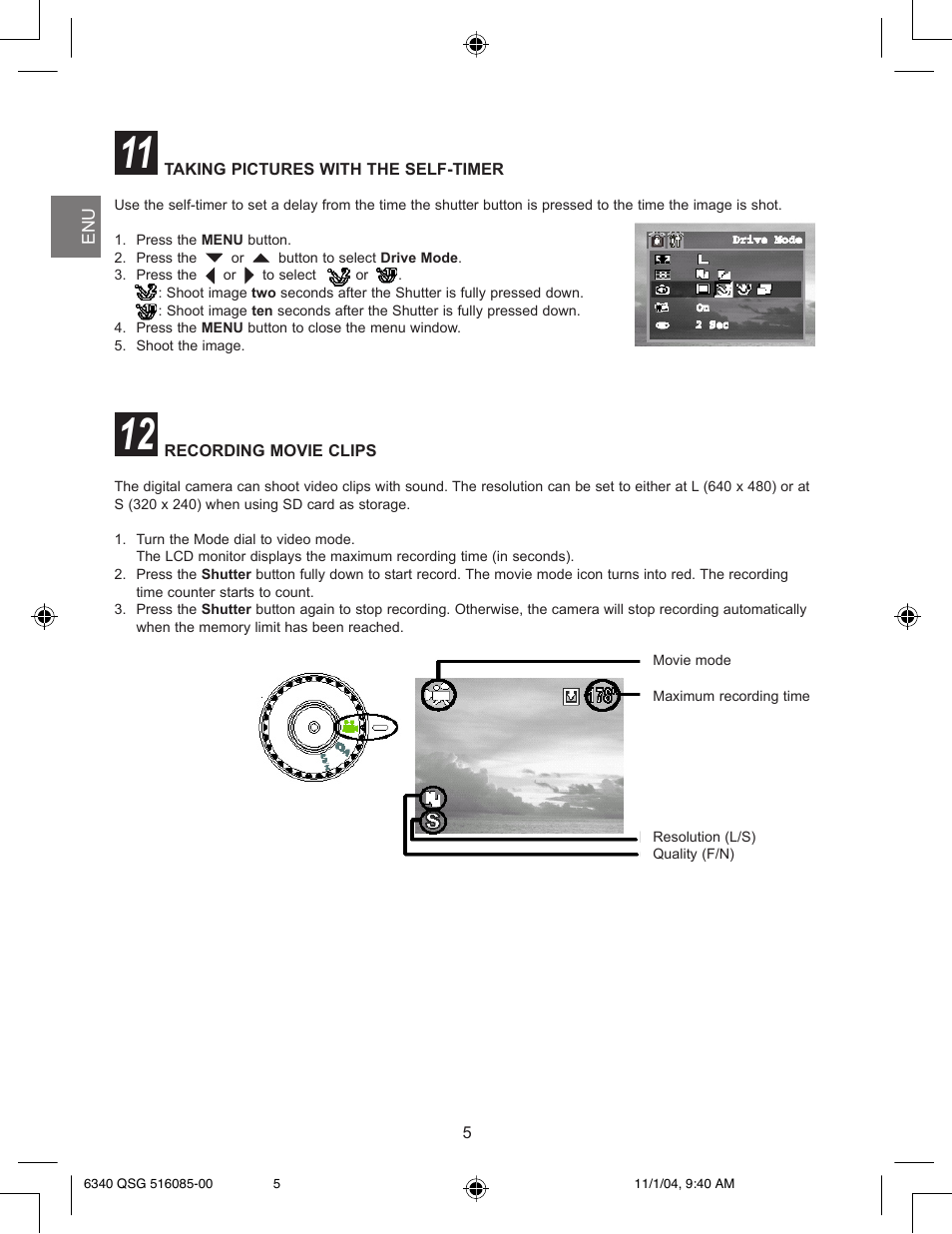 Taking pictures with the self-timer, Recording movie clips | Concord Camera 6340z User Manual | Page 7 / 59