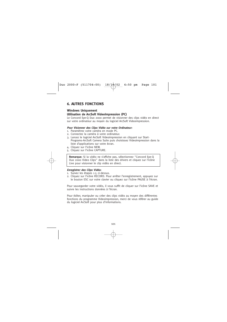 Autres fonctions | Concord Camera Duo 2000 User Manual | Page 103 / 231