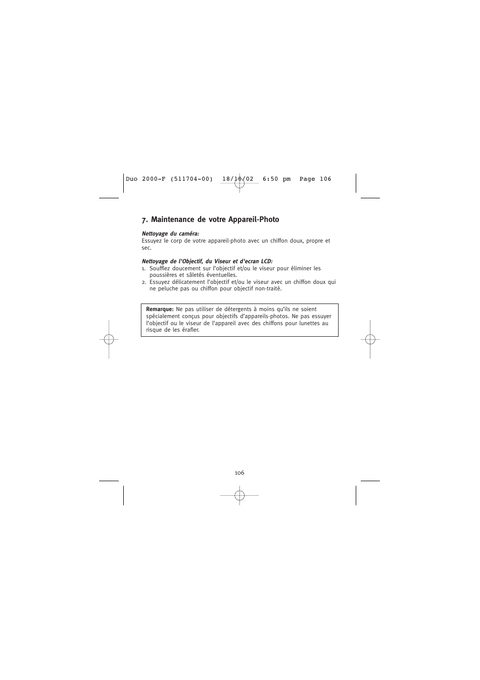 Maintenance de votre appareil-photo | Concord Camera Duo 2000 User Manual | Page 108 / 231