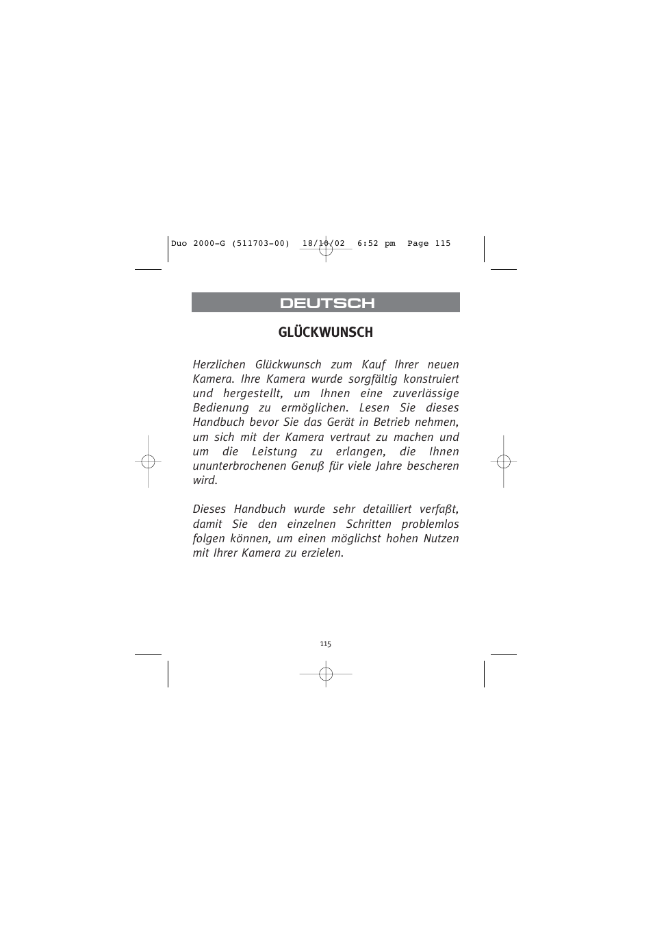 Deutsch, Glückwunsch | Concord Camera Duo 2000 User Manual | Page 117 / 231