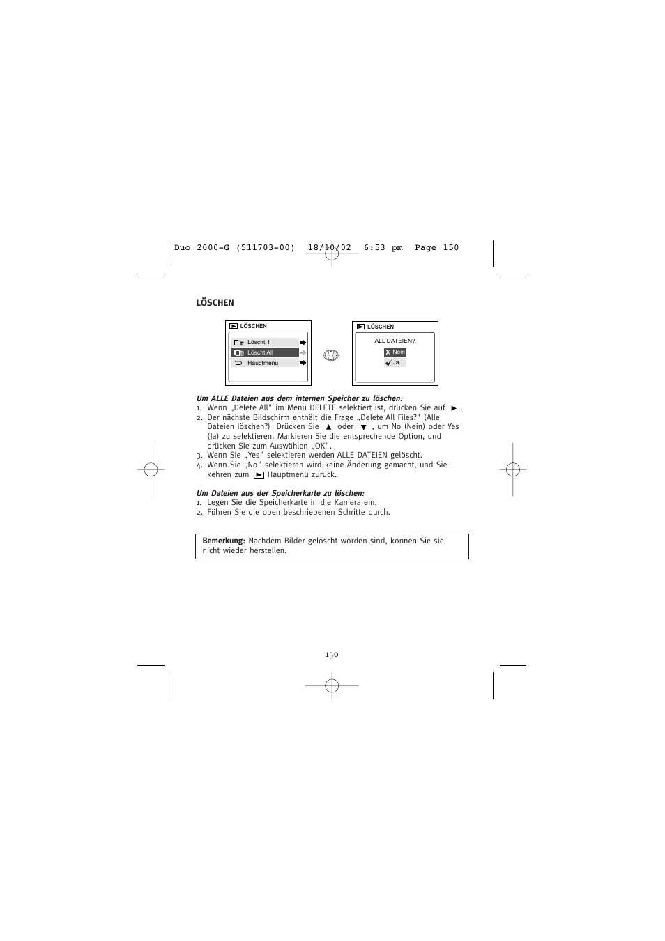 Löschen | Concord Camera Duo 2000 User Manual | Page 152 / 231