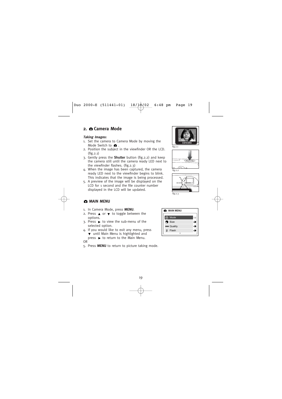 Camera mode | Concord Camera Duo 2000 User Manual | Page 21 / 231