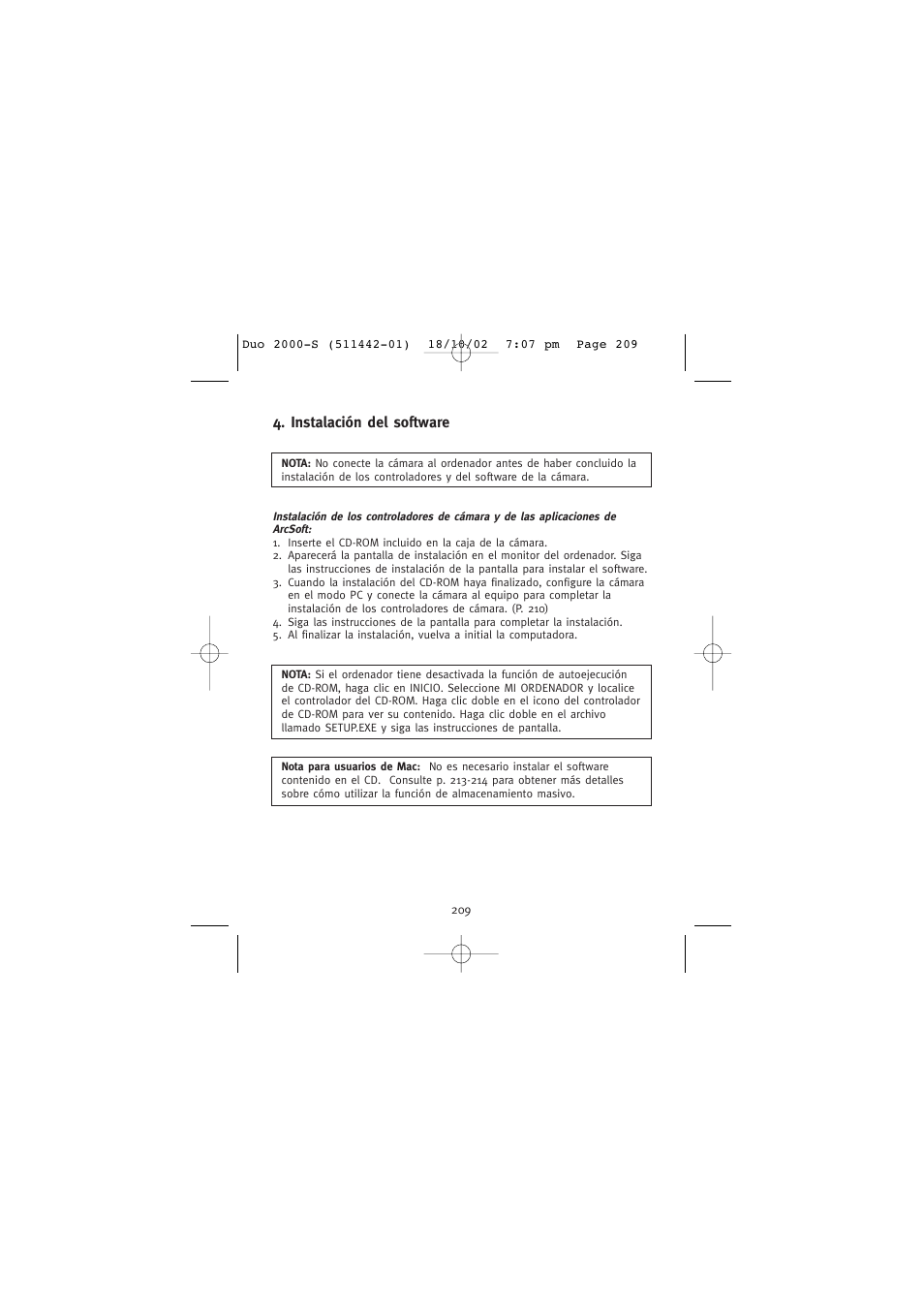 Instalación del software | Concord Camera Duo 2000 User Manual | Page 211 / 231