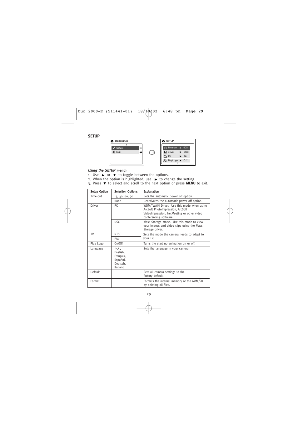 Setup | Concord Camera Duo 2000 User Manual | Page 31 / 231