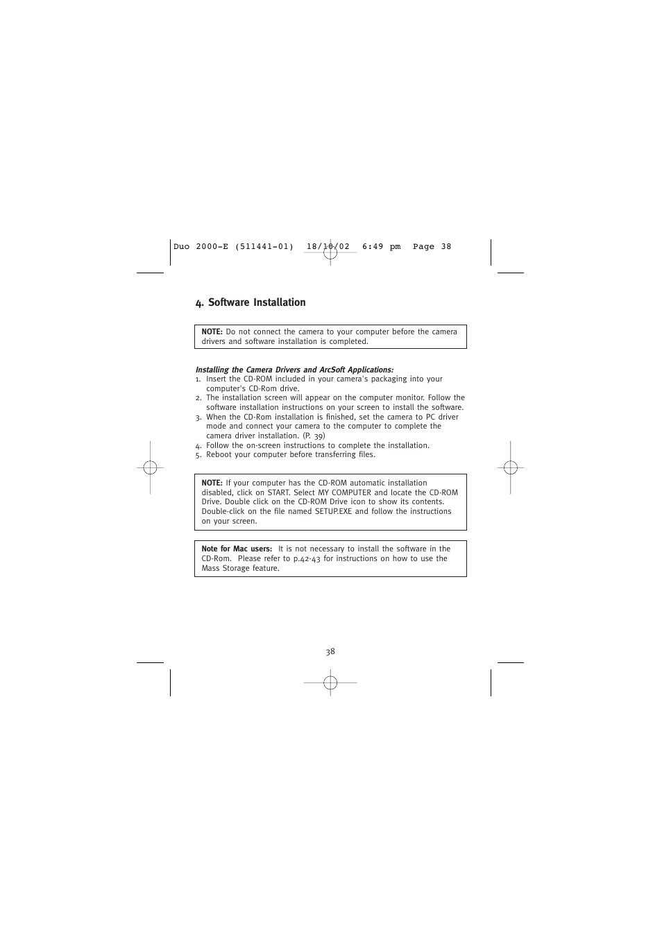 Software installation | Concord Camera Duo 2000 User Manual | Page 40 / 231