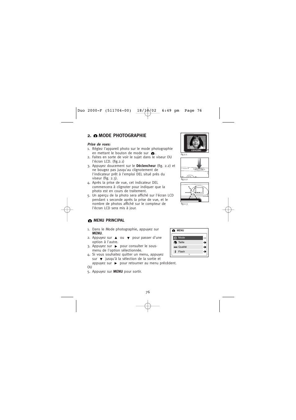 Mode photographie | Concord Camera Duo 2000 User Manual | Page 78 / 231