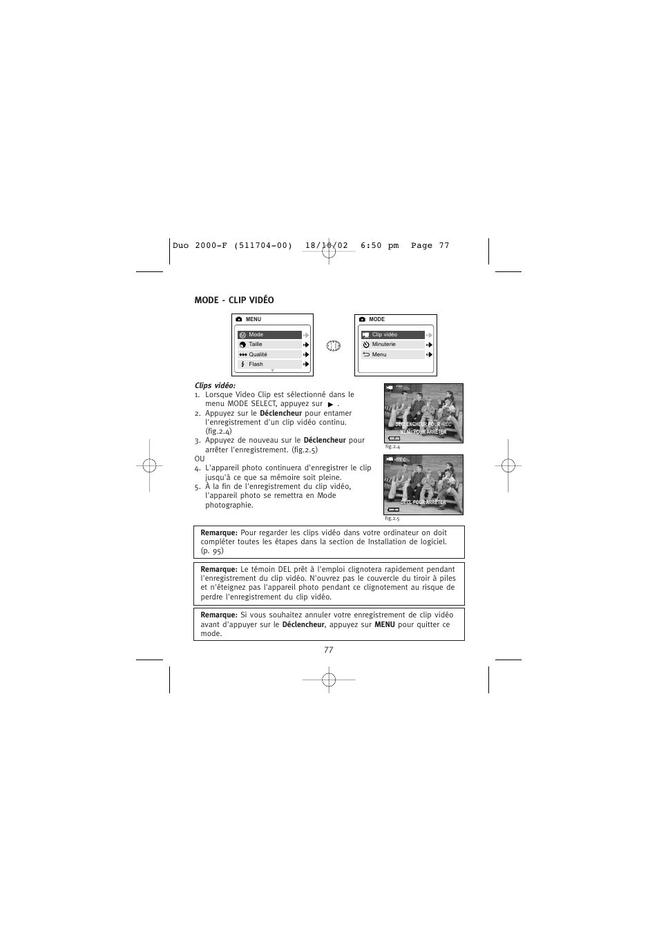 Mode - clip vidéo | Concord Camera Duo 2000 User Manual | Page 79 / 231