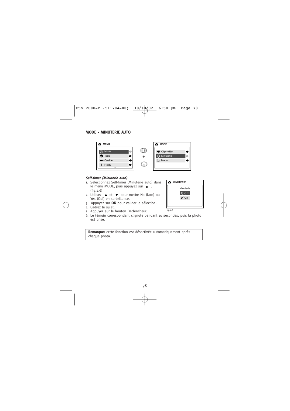 Mode - minuterie auto | Concord Camera Duo 2000 User Manual | Page 80 / 231