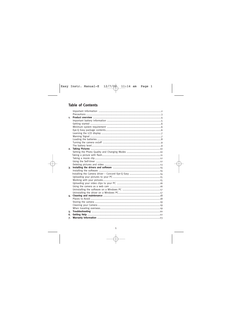 Concord Camera Eye-Q Easy Digital Camera User Manual | Page 2 / 25