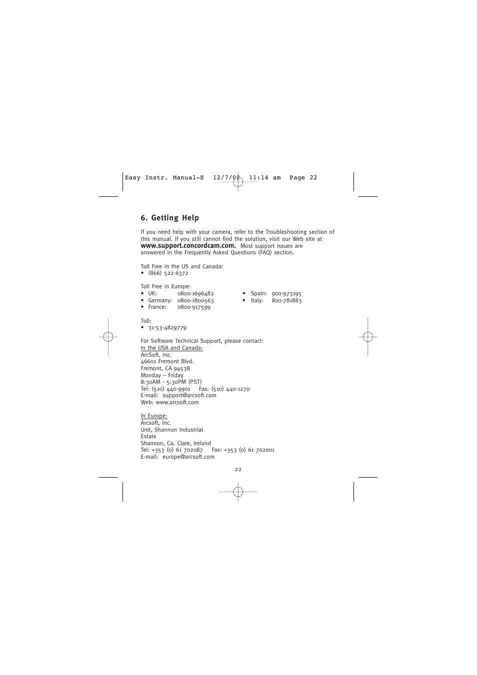 Getting help | Concord Camera Eye-Q Easy Digital Camera User Manual | Page 23 / 25