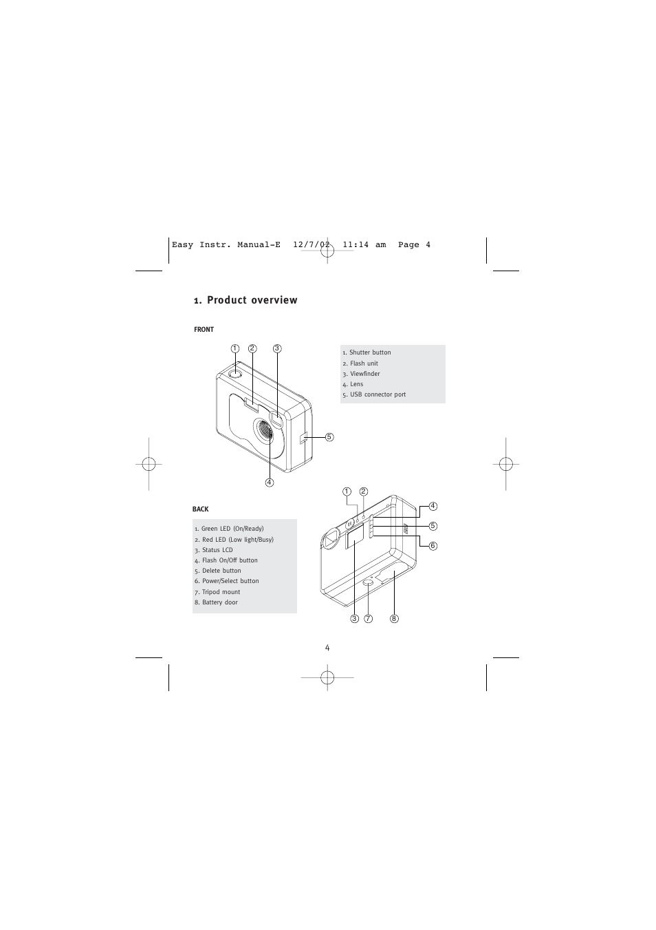 Product overview | Concord Camera Eye-Q Easy Digital Camera User Manual | Page 5 / 25