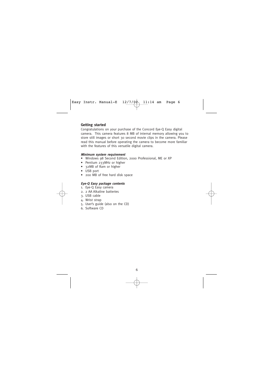 Getting started | Concord Camera Eye-Q Easy Digital Camera User Manual | Page 7 / 25